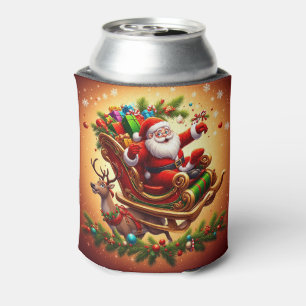 Weihnachtsmann fährt mit einem Rentier auf einem S Dosenkühler