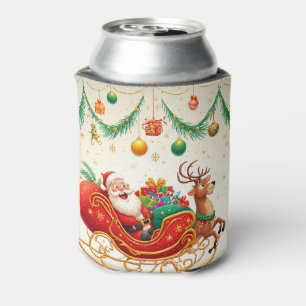 Weihnachtsmann fährt mit einem Rentier auf einem S Dosenkühler