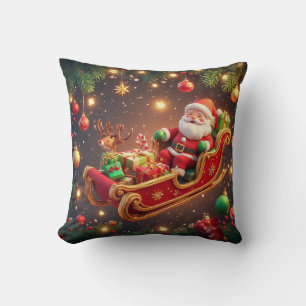 Weihnachtsmann fährt mit einem Rentier auf einem S Kissen