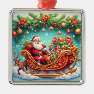 Weihnachtsmann fährt mit einem Rentier auf einem S Ornament Aus Metall