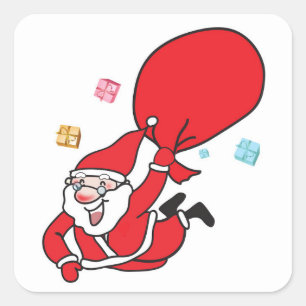 Weihnachtsmann fällt vom Himmel Quadratischer Aufkleber