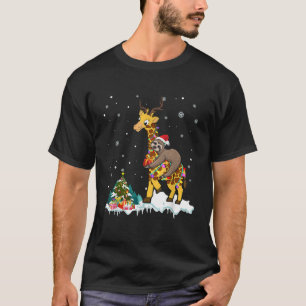 Weihnachtsmann Faultier auf Giraffe-Rentier Weihna T-Shirt