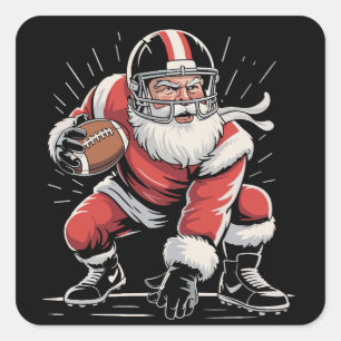 Weihnachtsmann Football Lineman Quarterback Quadratischer Aufkleber