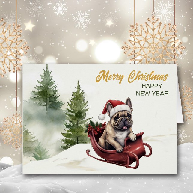 Weihnachtsmann Französischer Bulldog auf Schlittel (Von Creator hochgeladen)