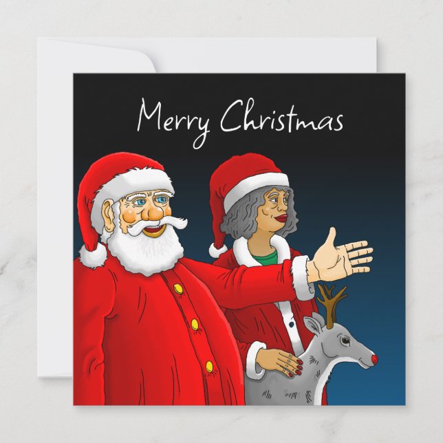 Weihnachtsmann, Frau Santa & Rudolph Weihnachtskar Mitteilungskarte (Vorderseite)