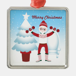 Weihnachtsmann geht zur Turnhalle Silbernes Ornament