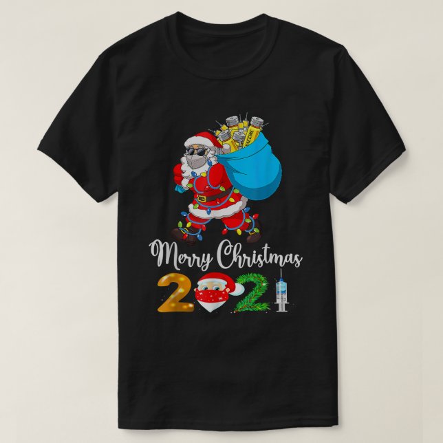 Weihnachtsmann geimpft Weihnachtslicht frohe Weihn T-Shirt (Design vorne)