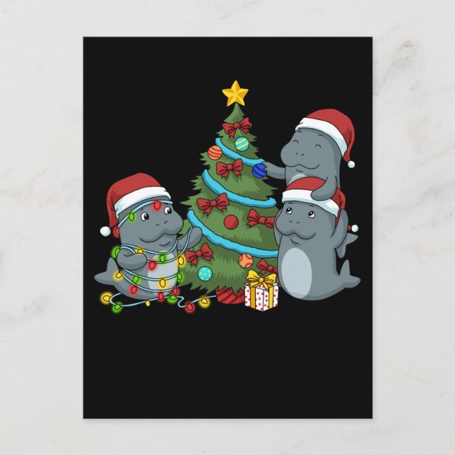 Weihnachtsmann Geschenk Weihnachtsbaum Manatee Postkarte (Vorderseite)