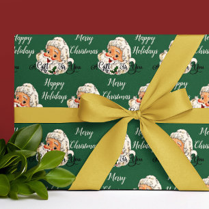 Weihnachtsmann-Gesicht Grün vintage Weihnachten Geschenkpapier
