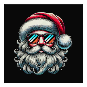 Weihnachtsmann-Gesicht Retro-Sonnenbrille Weihnach Poster