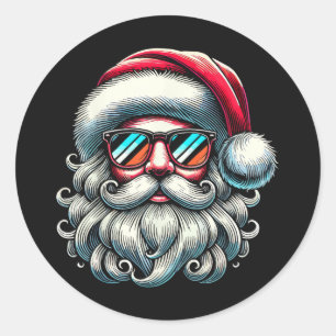 Weihnachtsmann-Gesicht Retro-Sonnenbrille Weihnach Runder Aufkleber