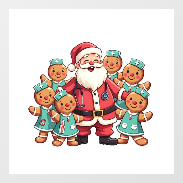 Weihnachtsmann Gingerbret Krankenpfleger Fensteraufkleber (Blatt)