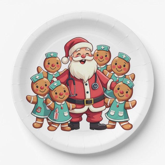 Weihnachtsmann Gingerbret Krankenpfleger Pappteller (Vorderseite)