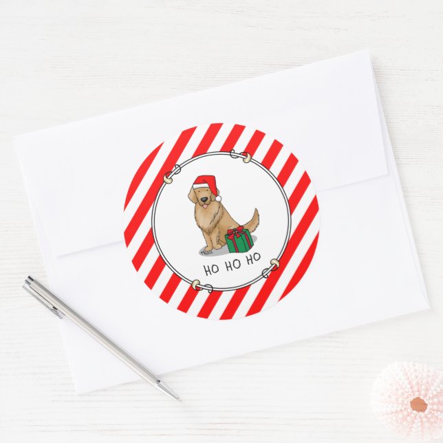 Weihnachtsmann Golden Retriever Dog Niedlich Runder Aufkleber (Umschlag)