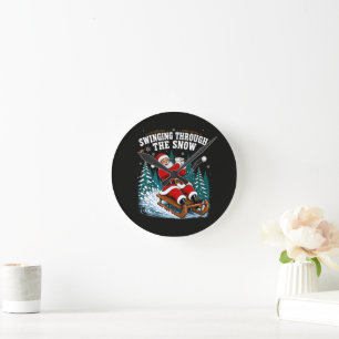 Weihnachtsmann Golfen Frohe Weihnachten Golfer Runde Wanduhr