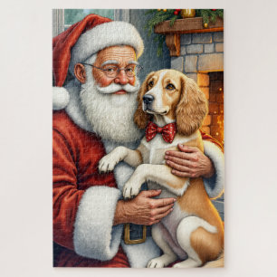 Weihnachtsmann hält Afghan Hound zu Weihnachten