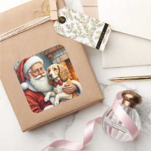 Weihnachtsmann hält Afghan Hound zu Weihnachten Quadratischer Aufkleber