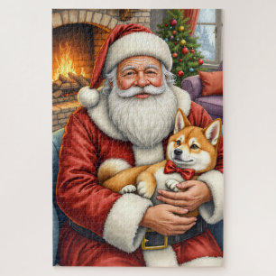 Weihnachtsmann hält Akita-Weihnachtskunst