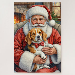 Weihnachtsmann hält Beagle-Weihnachtskunst