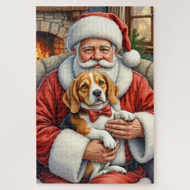 Weihnachtsmann hält Beagle-Weihnachtskunst (Vertikal)