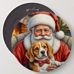 Weihnachtsmann hält Beagle-Weihnachtskunst Button