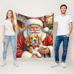 Weihnachtsmann hält Beagle-Weihnachtskunst Fleecedecke