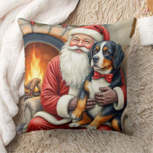 Weihnachtsmann hält Berner Sennenhund Weihnachten Kissen