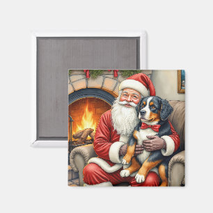 Weihnachtsmann hält Berner Sennenhund Weihnachten Magnet
