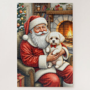 Weihnachtsmann hält Bichon Frise Weihnachtskunst