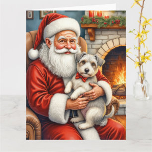 Weihnachtsmann hält Biewer Terrier Weihnachtskunst Karte