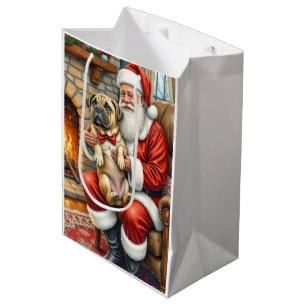 Weihnachtsmann hält Bullmastiff Weihnachtskunst Mittlere Geschenktüte
