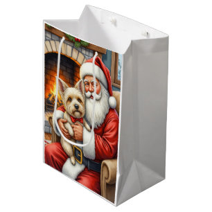 Weihnachtsmann hält Cairn Terrier Weihnachtskunst Mittlere Geschenktüte