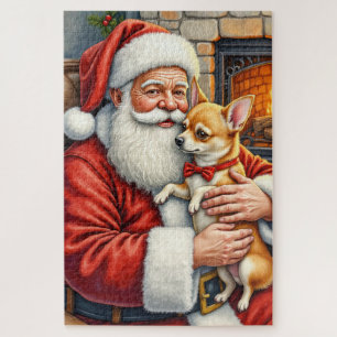 Weihnachtsmann hält Chihuahua-Weihnachtskunst