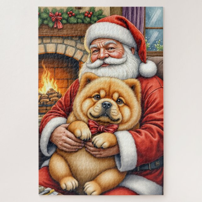 Weihnachtsmann hält Chow-Chow-Weihnachtskunst (Vertikal)