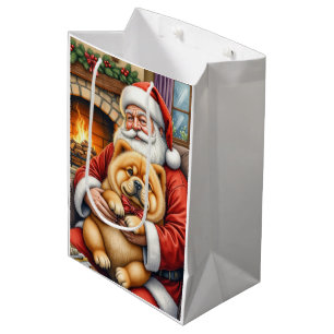 Weihnachtsmann hält Chow-Chow-Weihnachtskunst Mittlere Geschenktüte