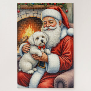 Weihnachtsmann hält Coton de Tulear Weihnachtskuns