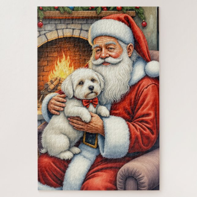 Weihnachtsmann hält Coton de Tulear Weihnachtskuns (Vertikal)
