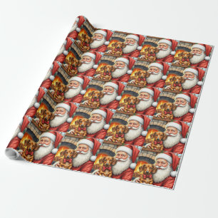 Weihnachtsmann hält Dachshund Weihnachtskunst Geschenkpapier