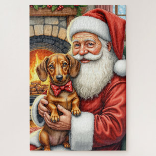 Weihnachtsmann hält Dackel-Weihnachtskunst