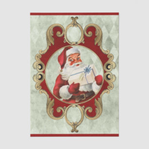 Weihnachtsmann hält ein Geschenk in einem antiken Seidenpapier