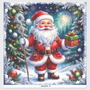 Weihnachtsmann hält ein Geschenk in einem magische Aufkleber