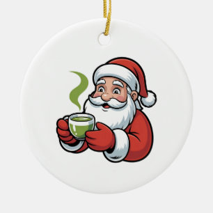 Weihnachtsmann hält ein Matcha-Getränk Weihnachten Keramik Ornament