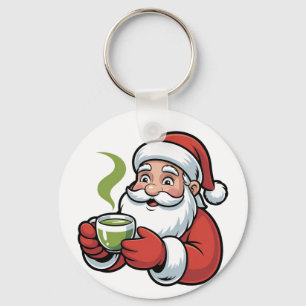 Weihnachtsmann hält ein Matcha-Getränk Weihnachten Schlüsselanhänger