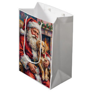 Weihnachtsmann hält Labrador Weihnachtskunst Mittlere Geschenktüte