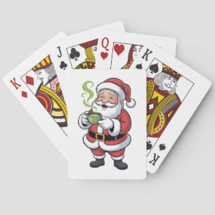 Weihnachtsmann hält Matcha-Getränk Weihnachten Spielkarten