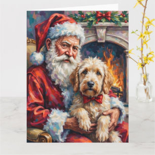 Weihnachtsmann hält Old English Sheepdog zu Weihna Karte