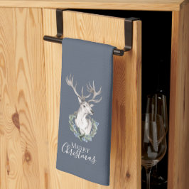 Weihnachtsmann Hirsch mit Winterkranz Wurf Geschirrtuch
