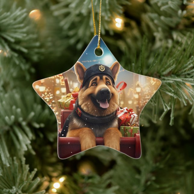 Weihnachtsmann, Hund Lover Keramik Ornament (Baum)