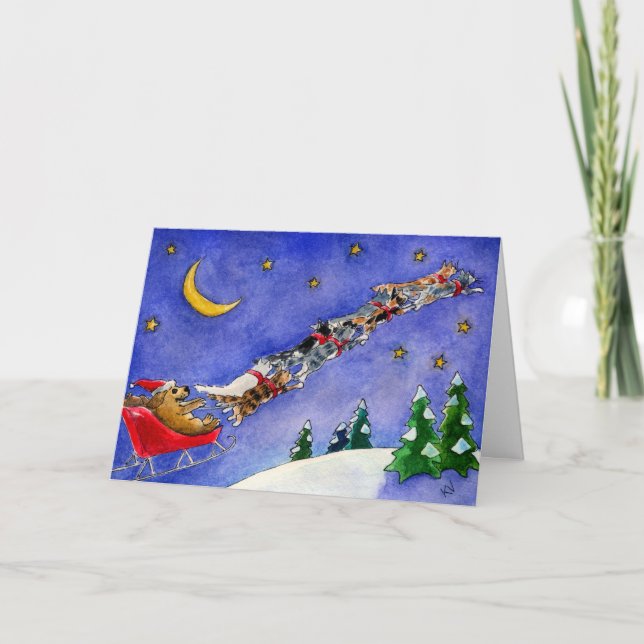 Weihnachtsmann-Hunderen-Katzen-lustige Feiertagskarte (Vorderseite)