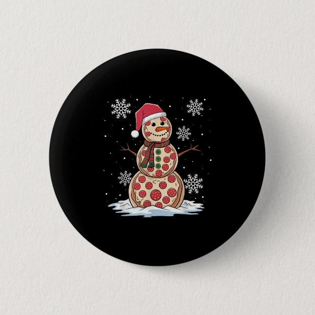 Weihnachtsmann Hut Schneemann Xmas Lustiger Pizza  Button (Vorderseite)